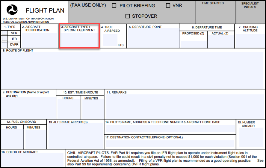 FAA Flight Plan Aircraft Type