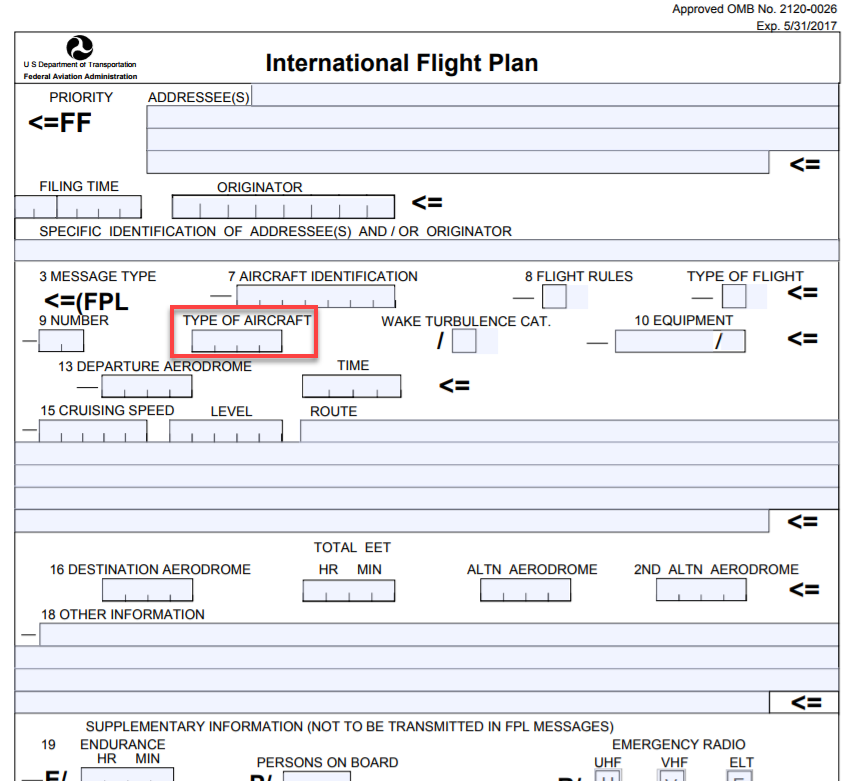 ICAO Flight Plan Aircraft Type