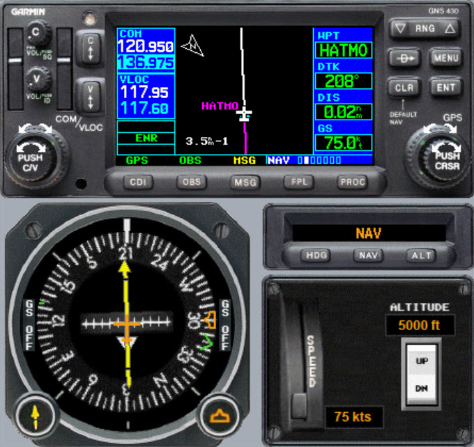 Garmin GNS 430 GPS showing FROM flag in HSI