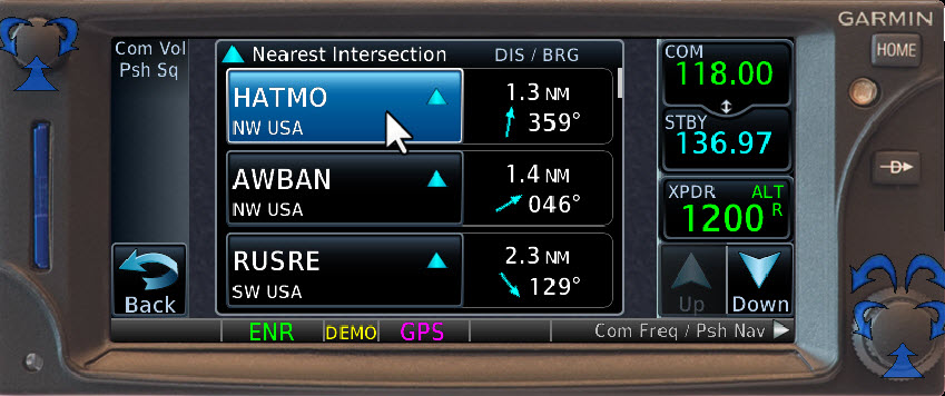 Garmin GTN 650 GPS showing HATMO intersection