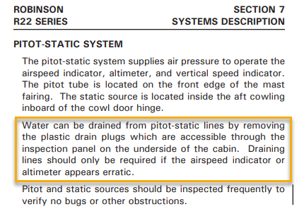 R22 POH Systems Section 7, Pitot-Static System Description